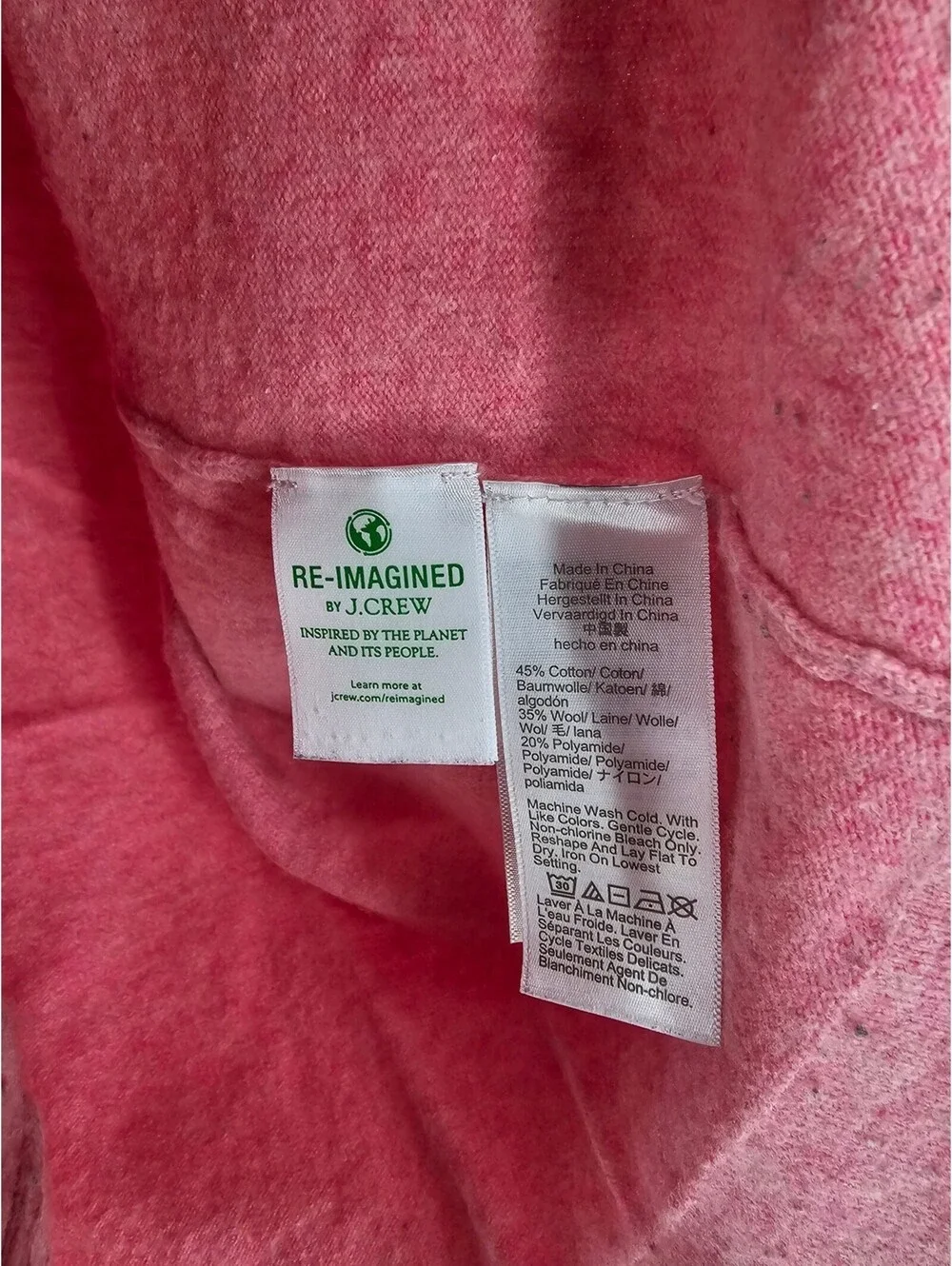 J Crew Womens Sz L Cotton Wool Blend Crew Neck Sweater Pink 